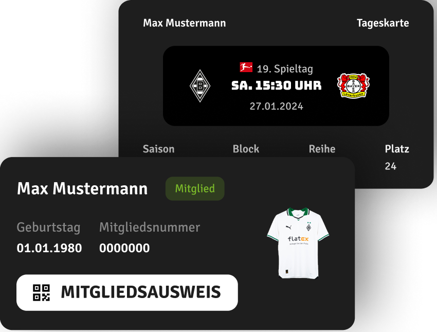 UI Module für digitales Ticket mit Spielinfos und Mitgliedsausweis in der Fohlen App
